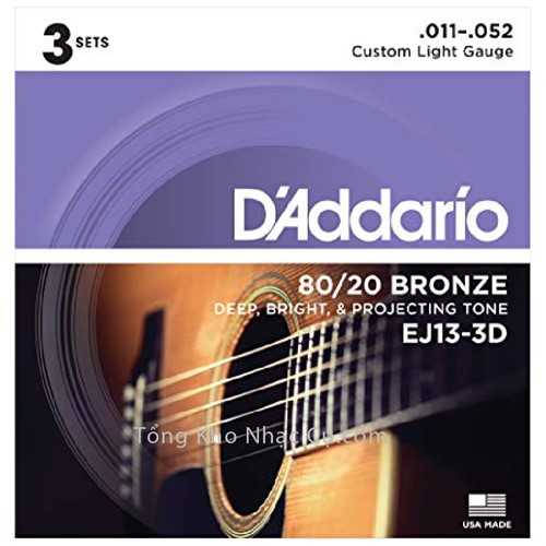 3 bộ - Dây Đàn Acoustic Guitar 80/20 Bronze D'Addario EJ13-3D