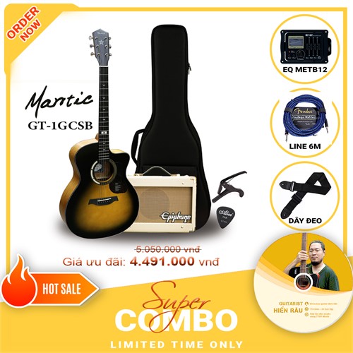 Combo đàn guitar Acoustic Mantic GT1-GCSB tích hợp Equalizer Metb12 và Amplifier Epiphone 15C,Tặng kèm khóa học Hiển Râu