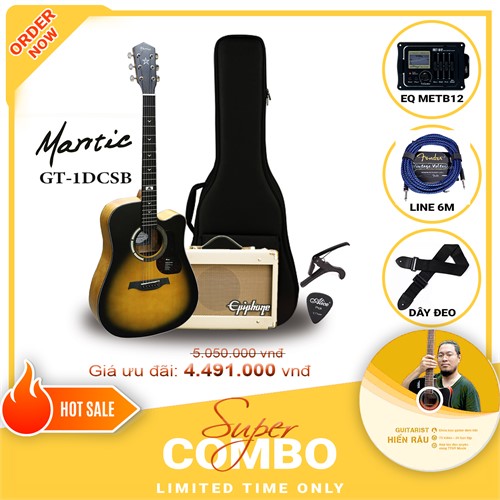 Combo đàn guitar Acoustic Mantic GT1-DCSB tích hợp Equalizer Metb12 và Amplifier Epiphone 15C,Tặng kèm khóa học Hiển Râu 