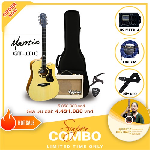 Combo đàn guitar Acoustic Mantic GT1-DC tích hợp Equalizer Metb12 và Amplifier Epiphone 15C,Tặng kèm khóa học Hiển Râu 