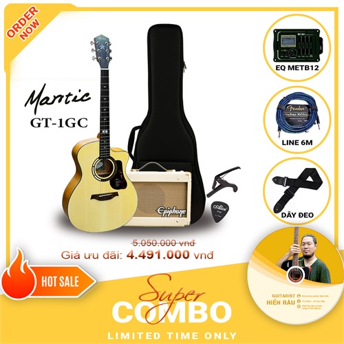Combo đàn guitar Acoustic Mantic GT1-GC tích hợp Equalizer Metb12 và Amplifier Epiphone 15C,Tặng kèm khóa học Hiển Râu
