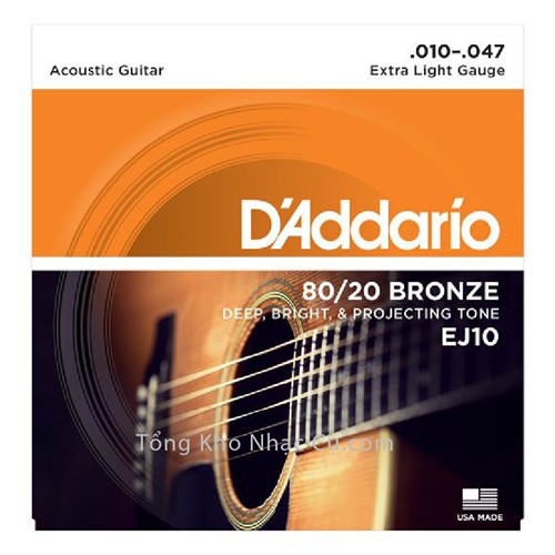 Dây Đàn Acoustic Guitar 80/20 Bronze D'Addario EJ10