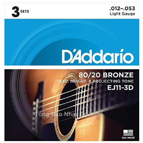 3 bộ - Dây Đàn Acoustic Guitar 80/20 Bronze D'Addario EJ11-3D