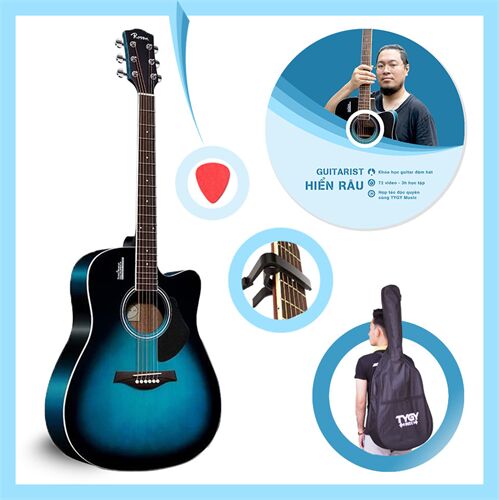 Combo đàn guitar acoustic Rosen xanh ngọc G11BL-Tích hợp Pickup Rosen Chính Hãng (tặng kèm khóa học guitar Hiển Râu trị giá 699k) 