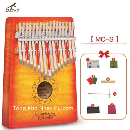 Đàn Kalimba Gecko 17 Phím MC-S (Đỏ cam - Sunburst - Gỗ Phong vân hổ - Mbira Thumb Finger Piano 17 Keys)