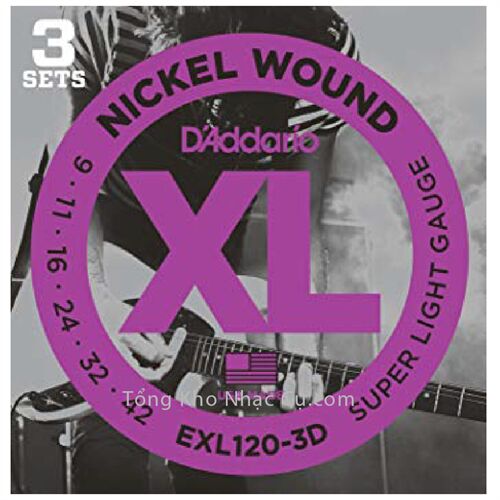 3 bộ - Dây Đàn Electric Guitar D'Addario EXL120-3D - Nickel Wound - Super Light Gauge